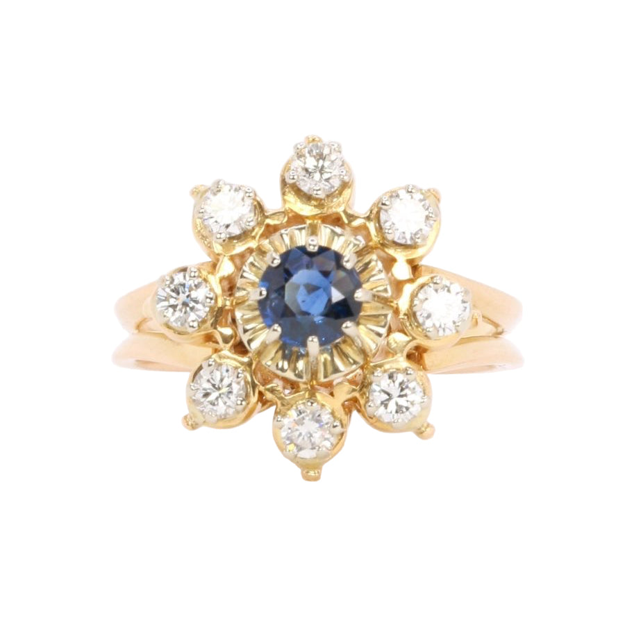 Bague marguerite en or jaune saphir et diamants - Castafiore