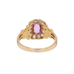 Ring antique pink sapphire daisy and diamonds