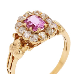 Ring antique pink sapphire daisy and diamonds