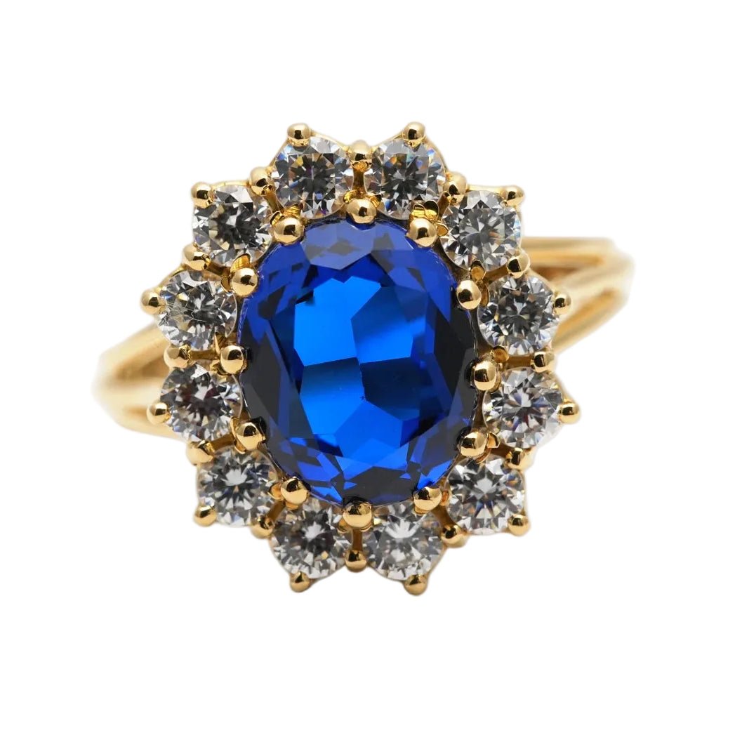 Bague Marguerite en or jaune, saphir et zirconiums - Castafiore
