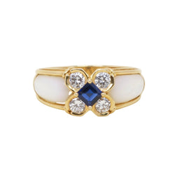 Bague Marguerite en or jaune, saphir, nacre et diamants - Castafiore