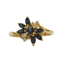 Bague Marguerite en or jaune, saphirs et diamants - Castafiore