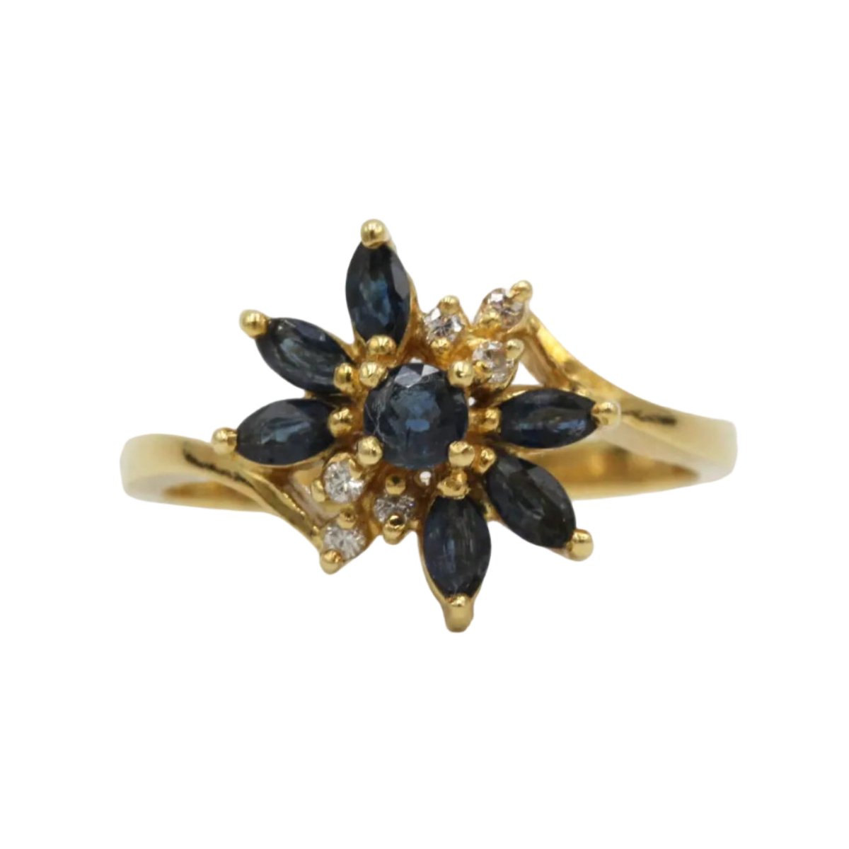 Bague Marguerite en or jaune, saphirs et diamants - Castafiore