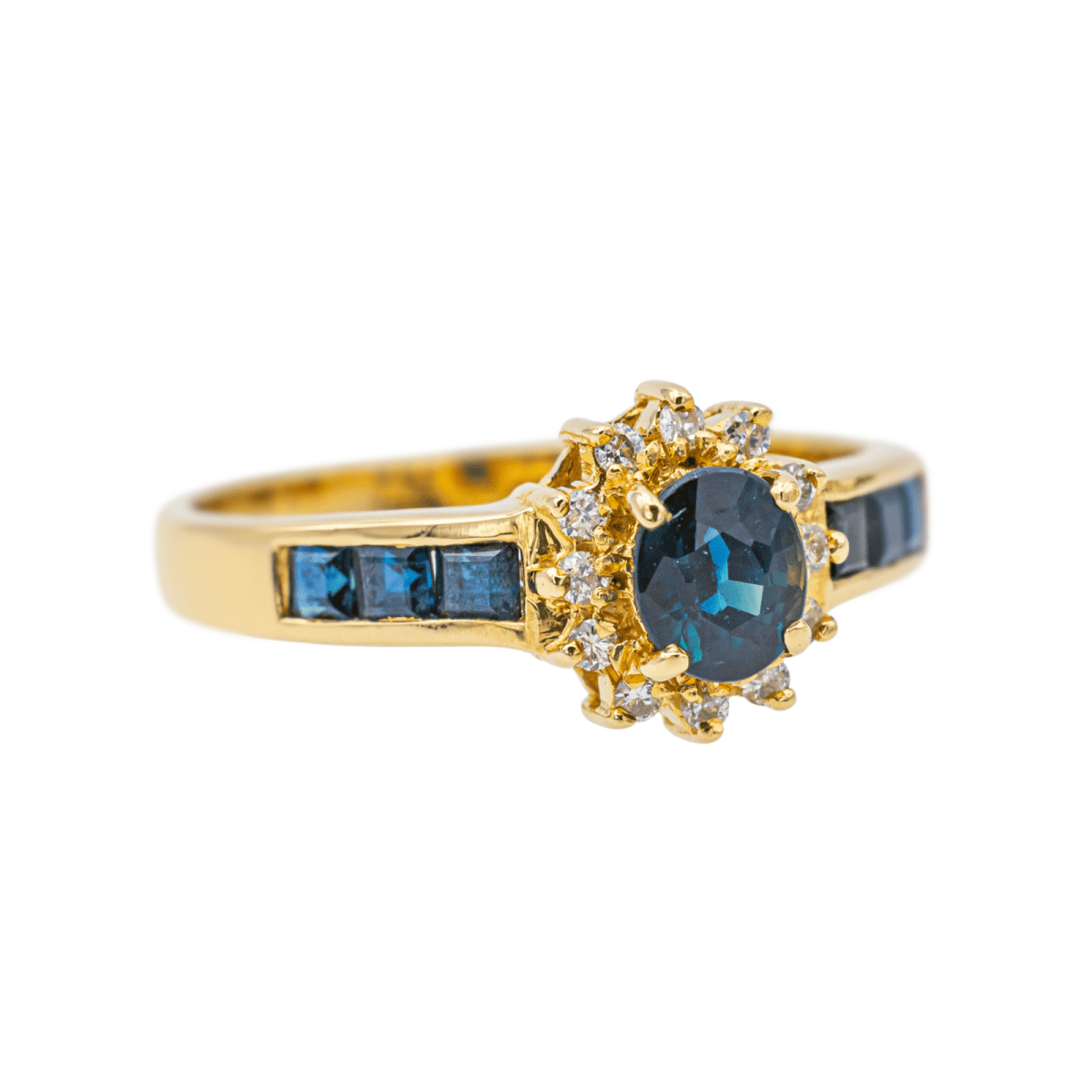 Bague Marguerite en or jaune, saphirs et diamants - Castafiore