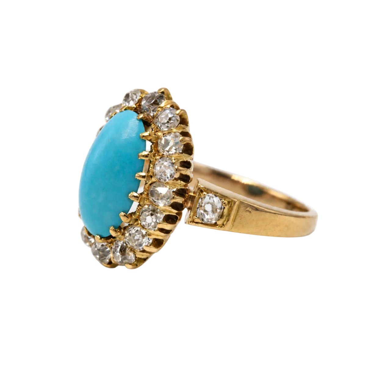 Bague Marguerite en or jaune, turquoise et diamants - Castafiore