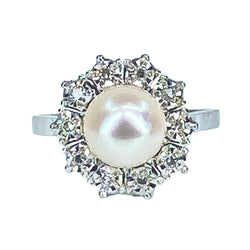 Bague Marguerite en or, platine, perle et diamants - Castafiore