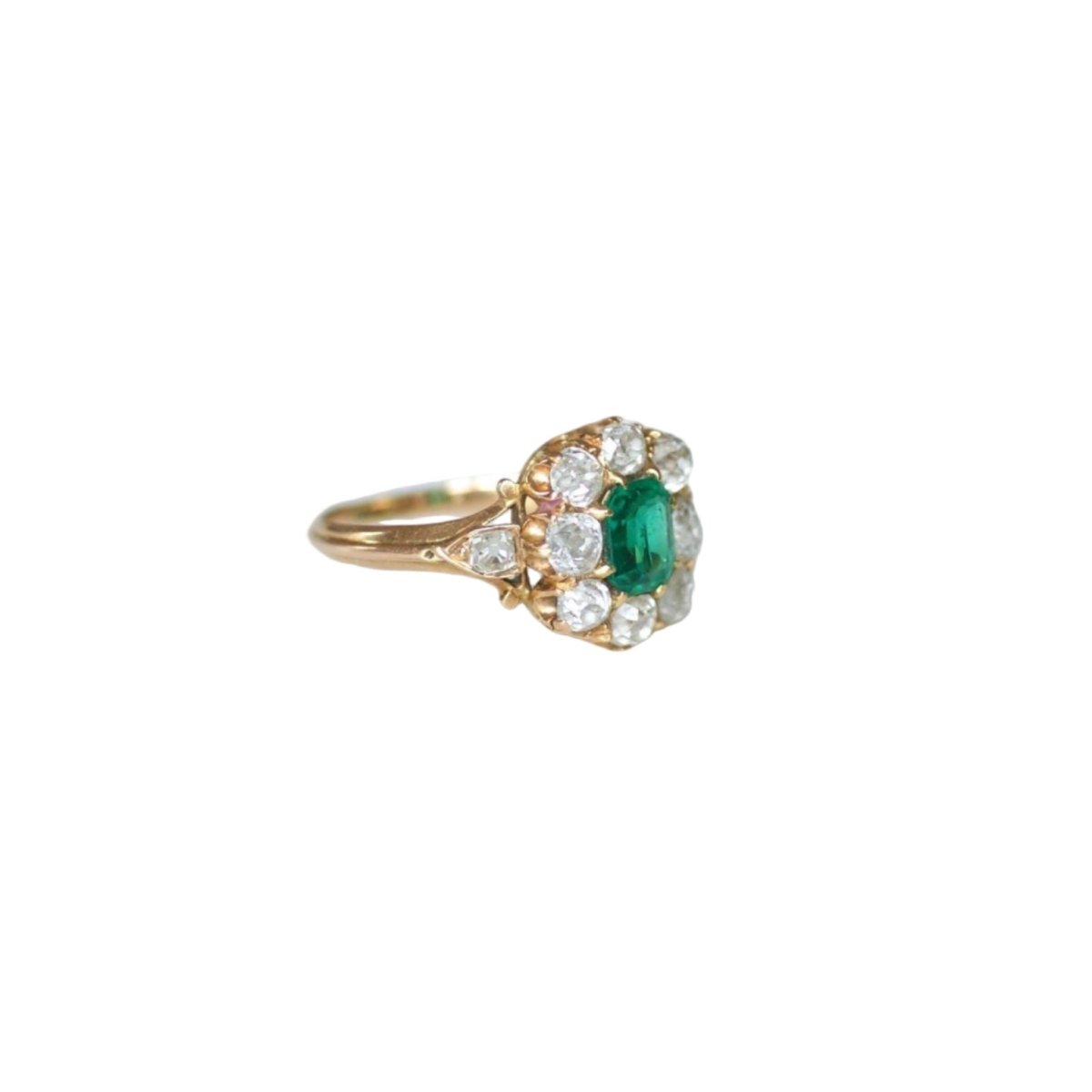 Bague Marguerite en or rose, émeraude, et diamants - Castafiore