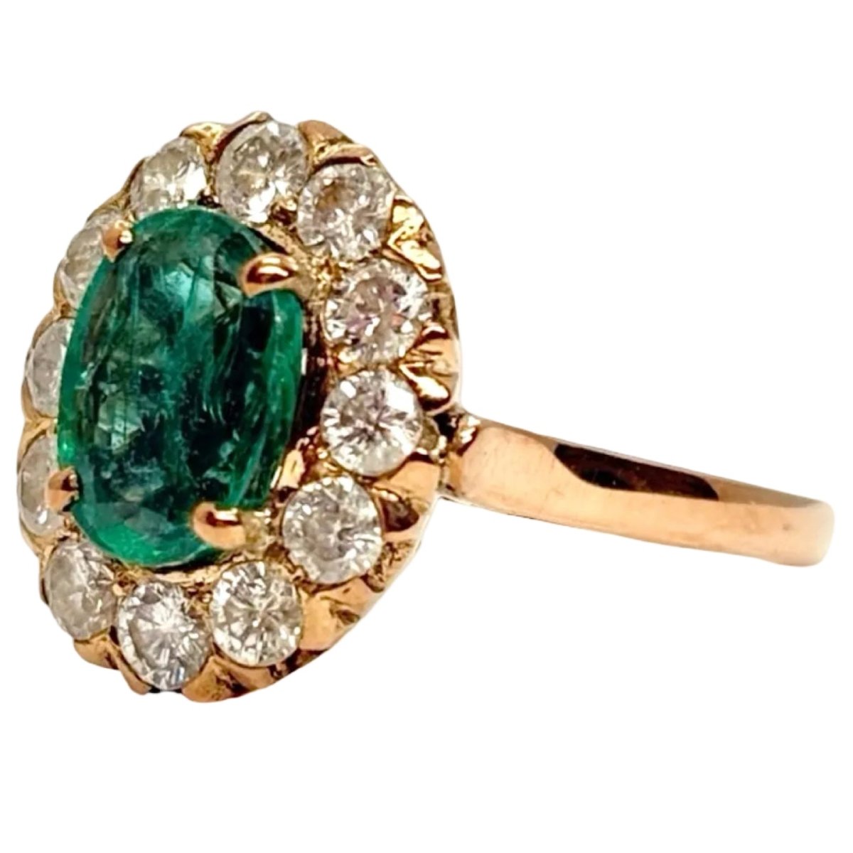 Bague Marguerite en or rose, émeraude et diamants - Castafiore
