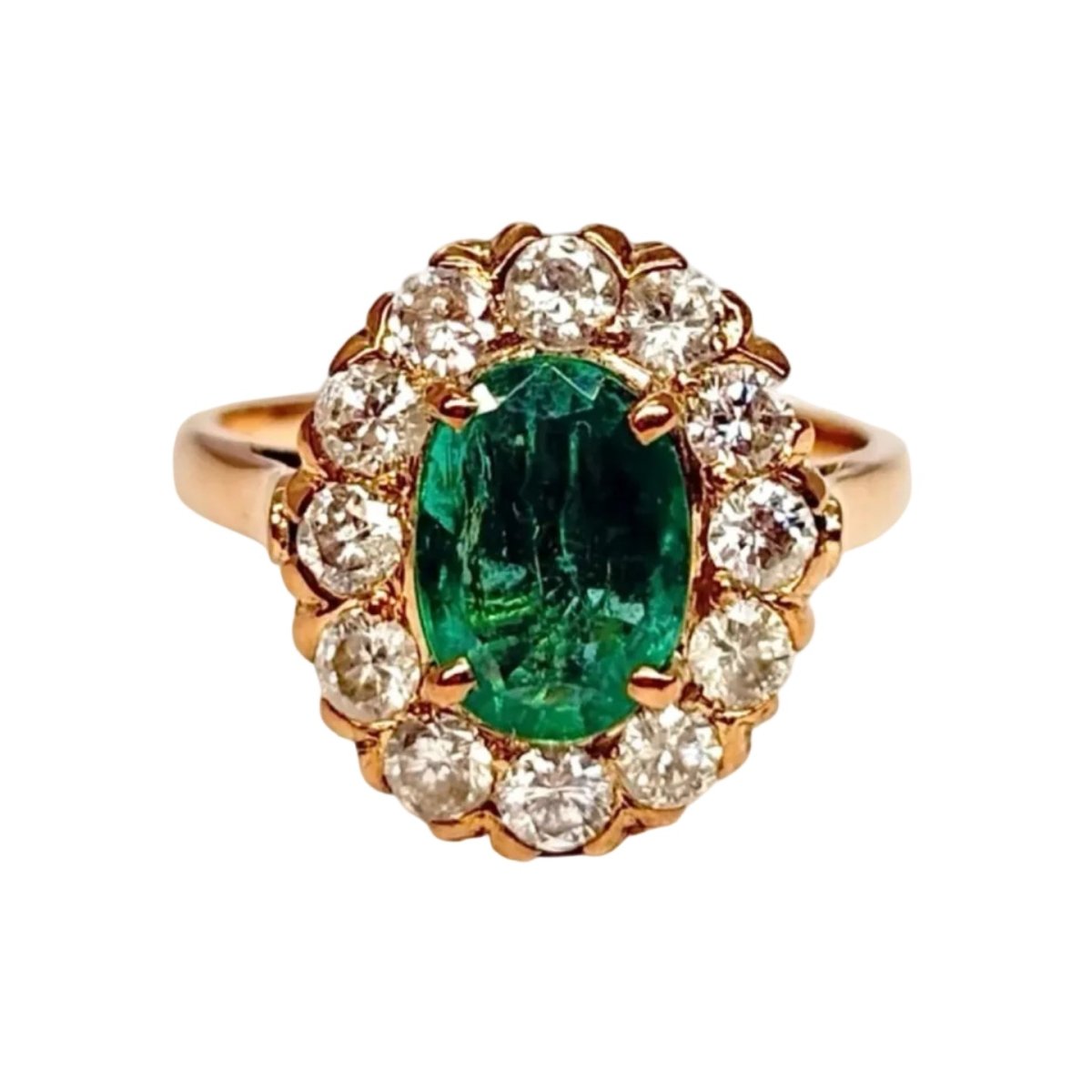 Bague Marguerite en or rose, émeraude et diamants - Castafiore