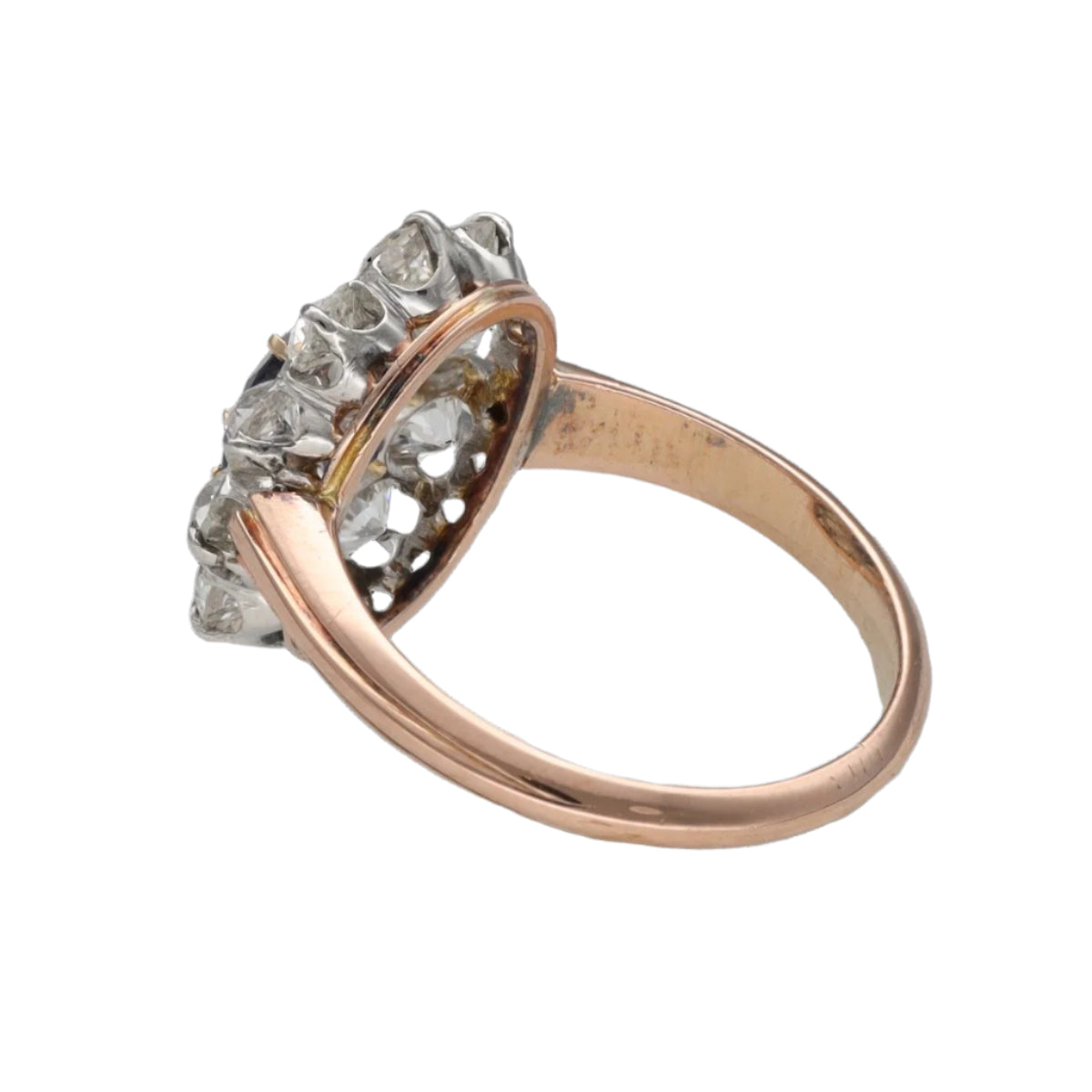 Bague Marguerite en or rose et platine avec saphir et diamants - Castafiore