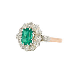 Bague Marguerite en or rose, or blanc, émeraude et diamants - Castafiore