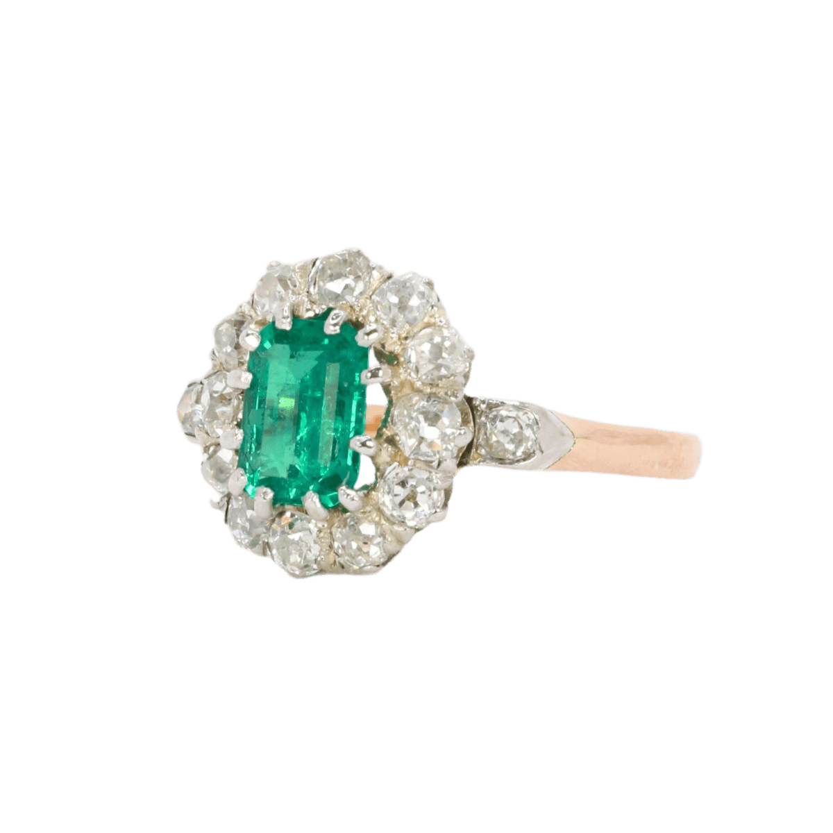 Bague Marguerite en or rose, or blanc, émeraude et diamants - Castafiore