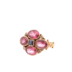 Bague Marguerite en or rose, tourmalines, saphir et diamants - Castafiore
