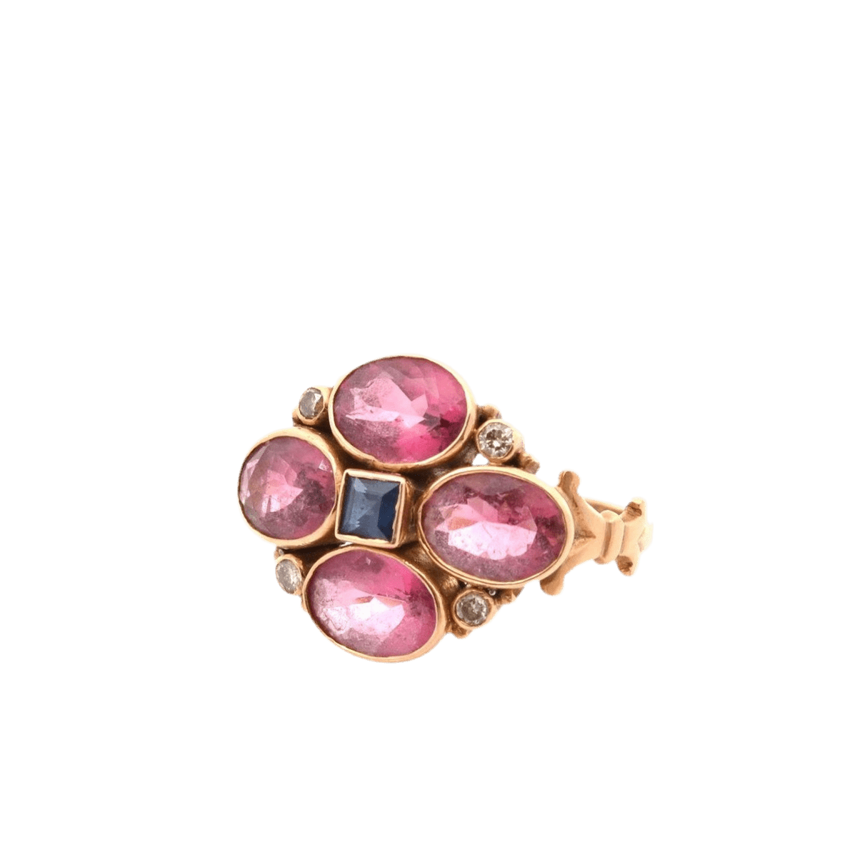 Bague Marguerite en or rose, tourmalines, saphir et diamants - Castafiore