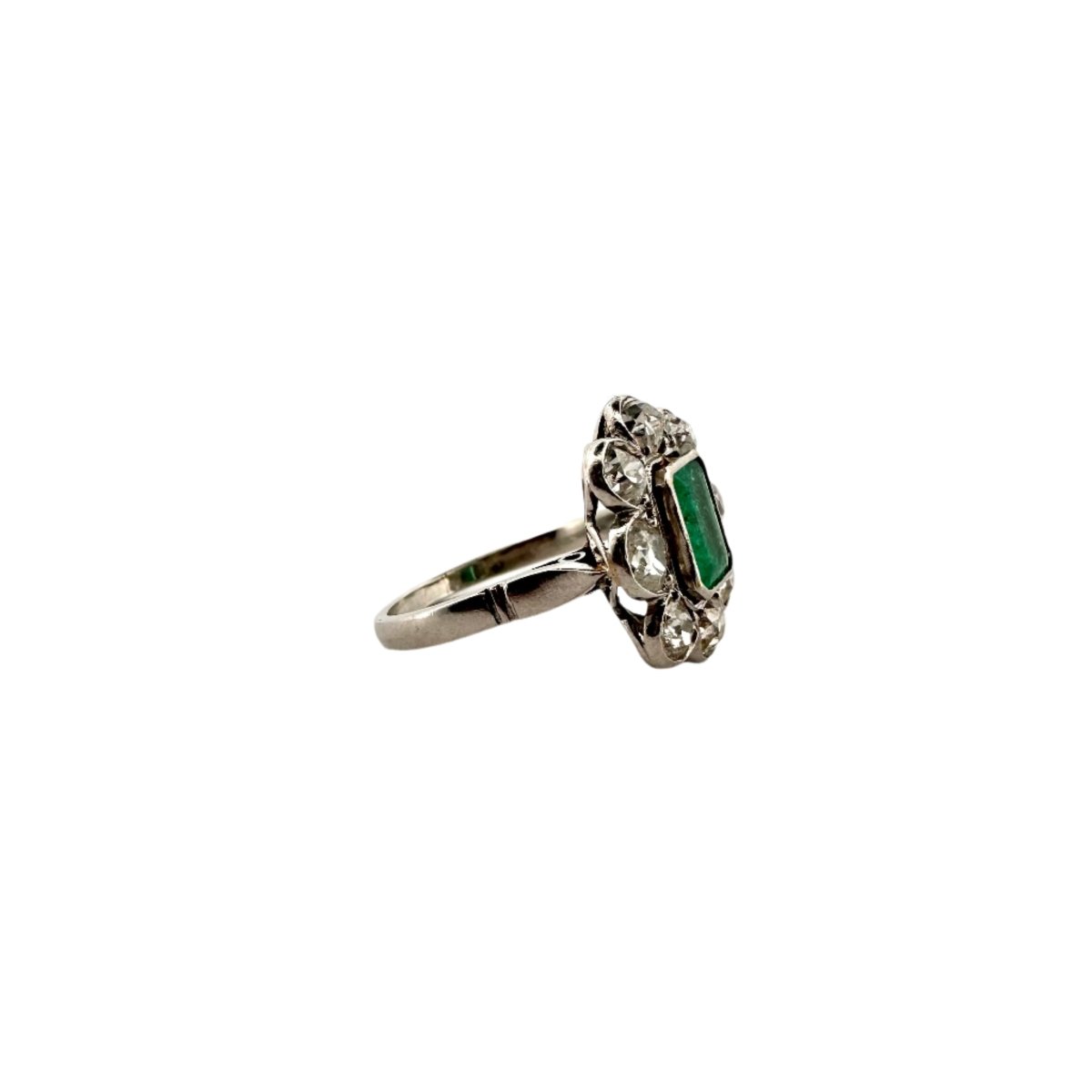 Bague Marguerite en platine avec émeraude et diamant - Castafiore