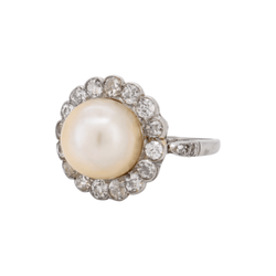 Bague Marguerite en platine, perle et diamants - Castafiore