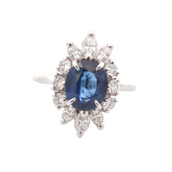Bague Marguerite en platine, saphir et diamants - Castafiore