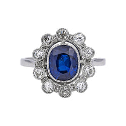 Bague Marguerite en platine, saphir et diamants - Castafiore