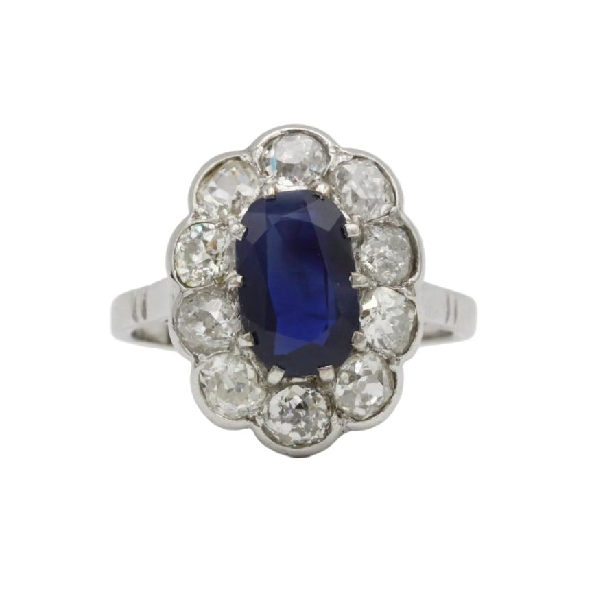 Bague Marguerite en platine, saphir et diamants - Castafiore