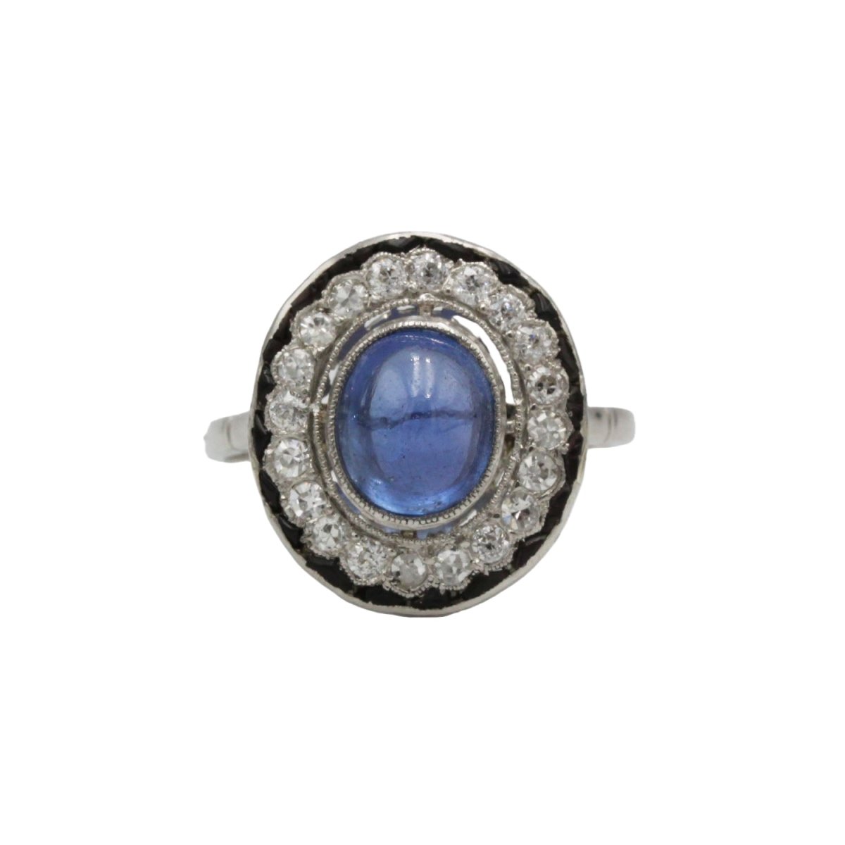 Bague Marguerite en platine, saphir, onyx et diamants - Castafiore