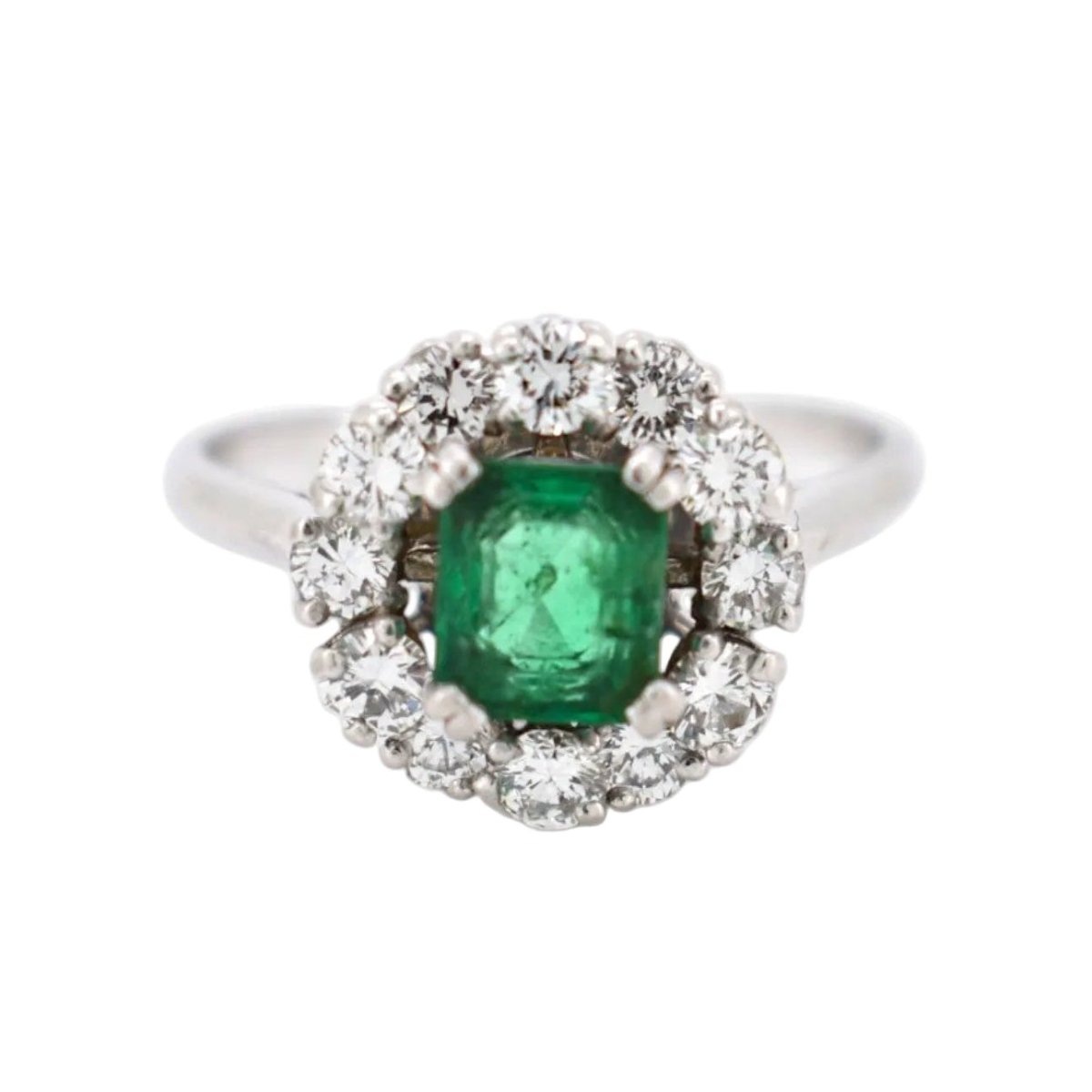 Bague Marguerite MELLERIO en platine, émeraude et diamants - Castafiore
