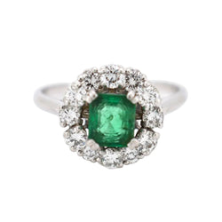 Bague Marguerite MELLERIO en platine, émeraude et diamants - Castafiore