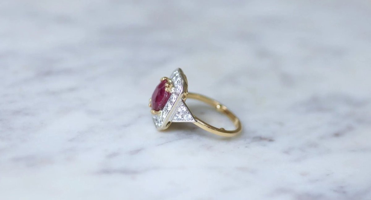 Bague Marguerite Octogonale den deux ors, rubis et diamants - Castafiore