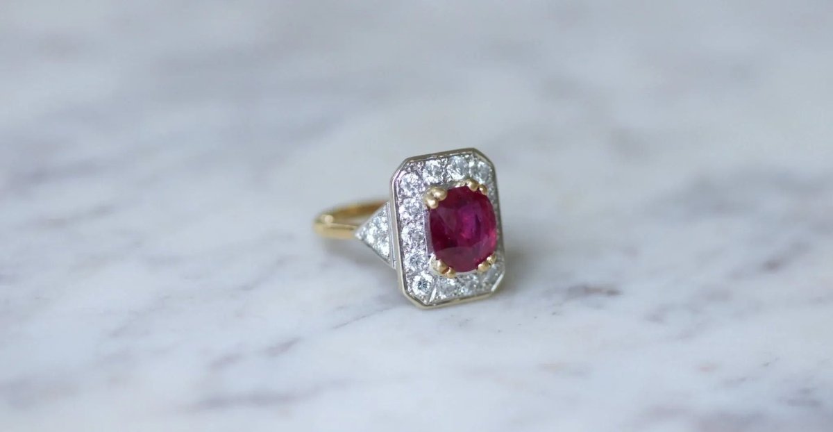 Bague Marguerite Octogonale den deux ors, rubis et diamants - Castafiore