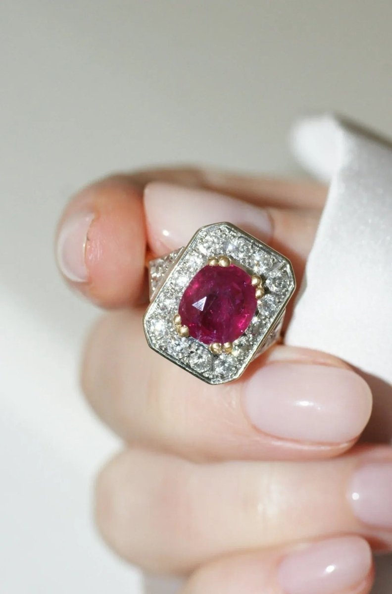 Bague Marguerite Octogonale den deux ors, rubis et diamants - Castafiore