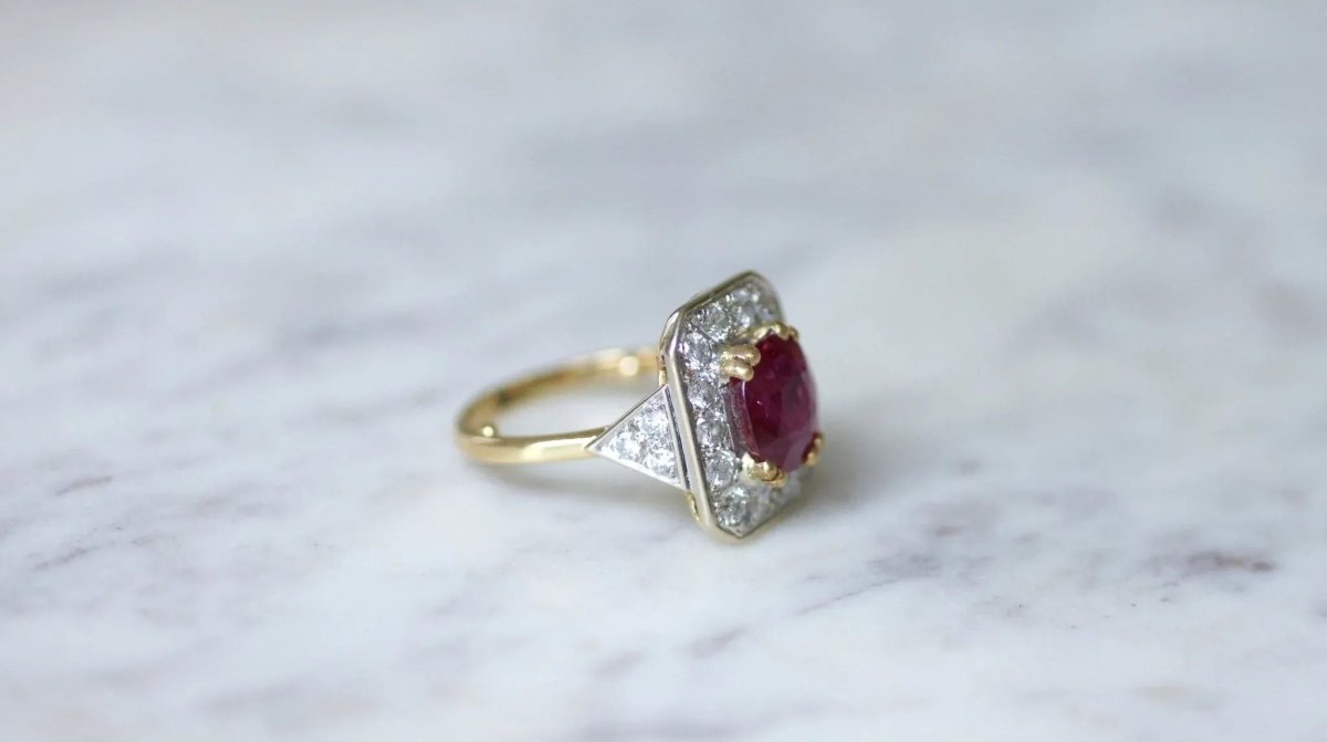 Bague Marguerite Octogonale den deux ors, rubis et diamants - Castafiore