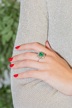 Bague Marguerite Or blanc Emeraude - Castafiore