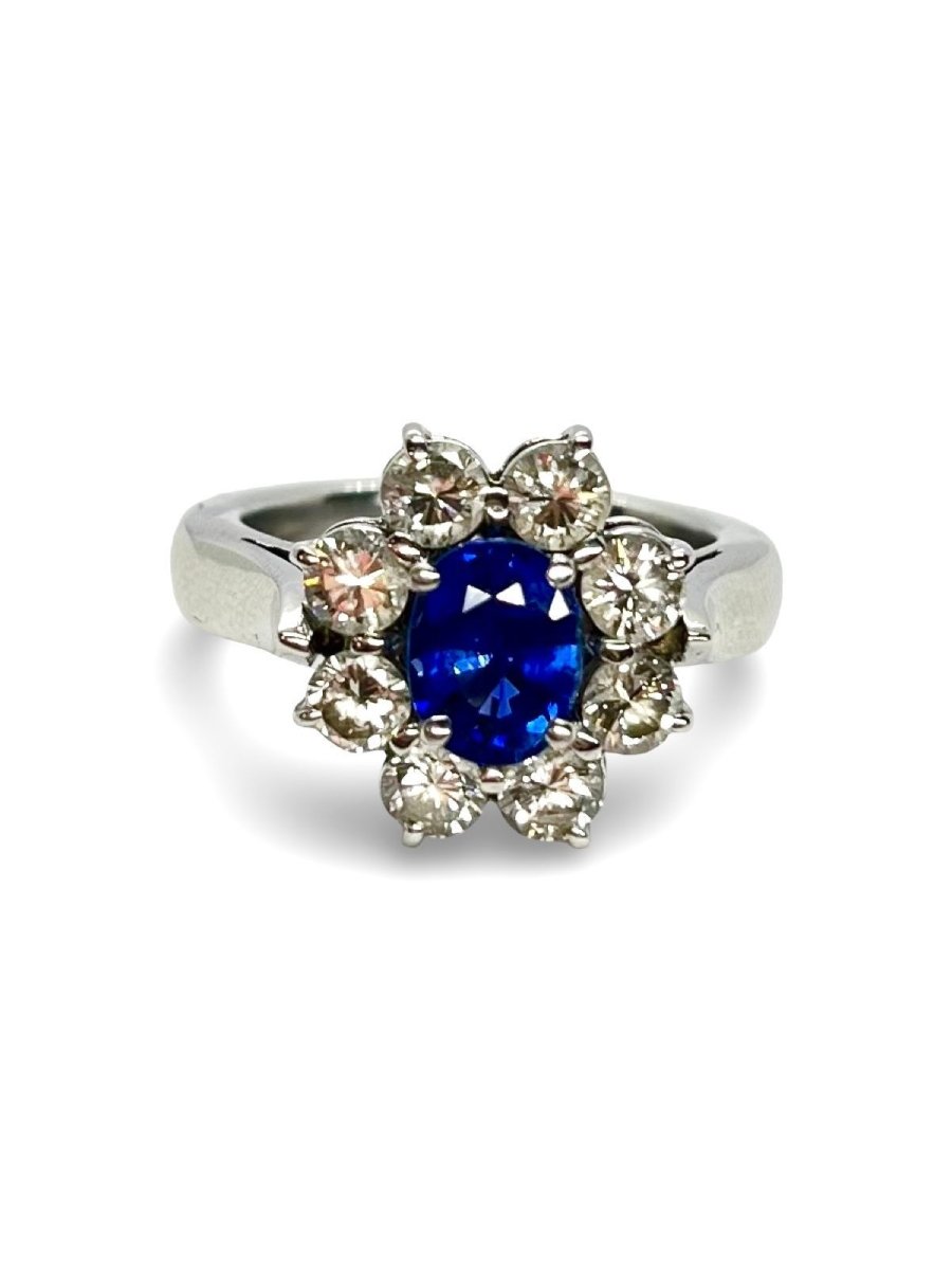 Bague marguerite or blanc saphir 1,62 ct et diamants 1,30 ct - Castafiore