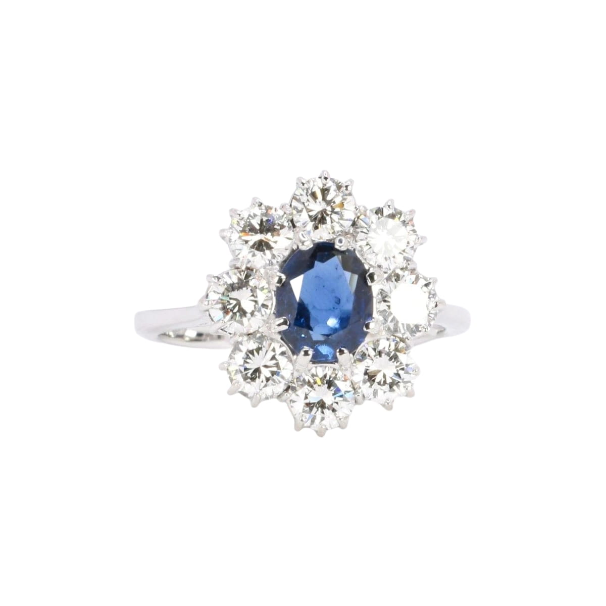 Bague marguerite or blanc saphir ovale diamants - Castafiore