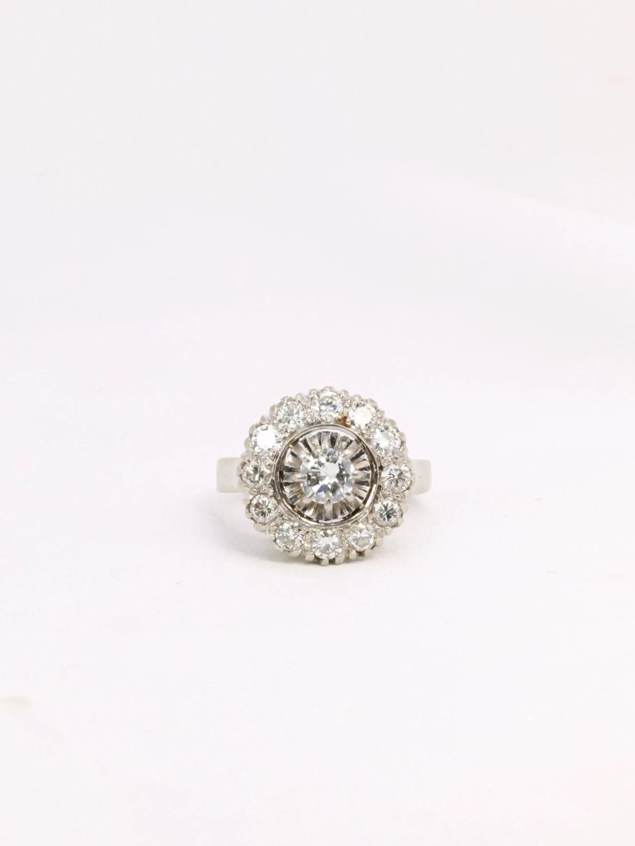 Bague marguerite or platine diamants 1,2 ct - Castafiore