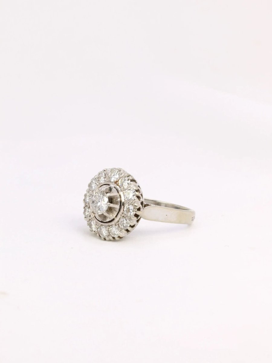 Bague marguerite or platine diamants 1,2 ct - Castafiore