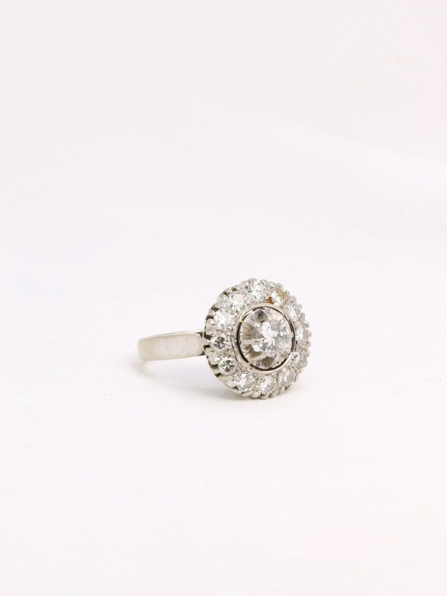 Bague marguerite or platine diamants 1,2 ct - Castafiore
