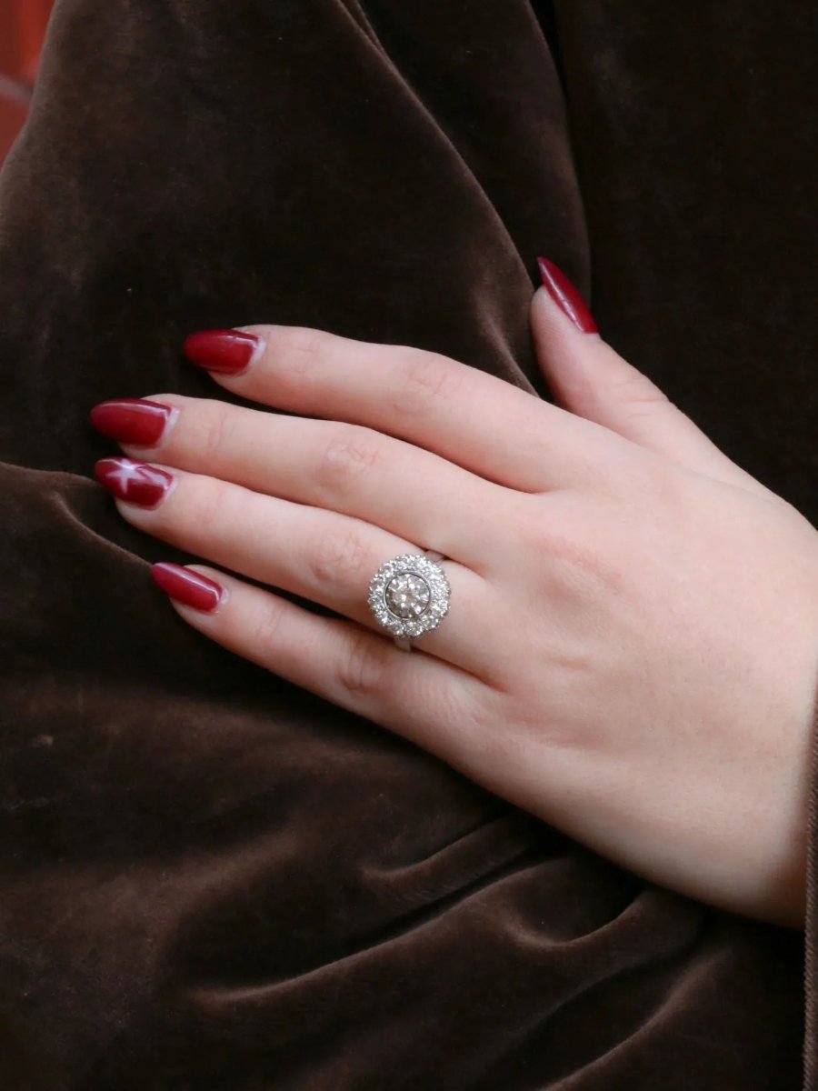 Bague marguerite or platine diamants 1,2 ct - Castafiore