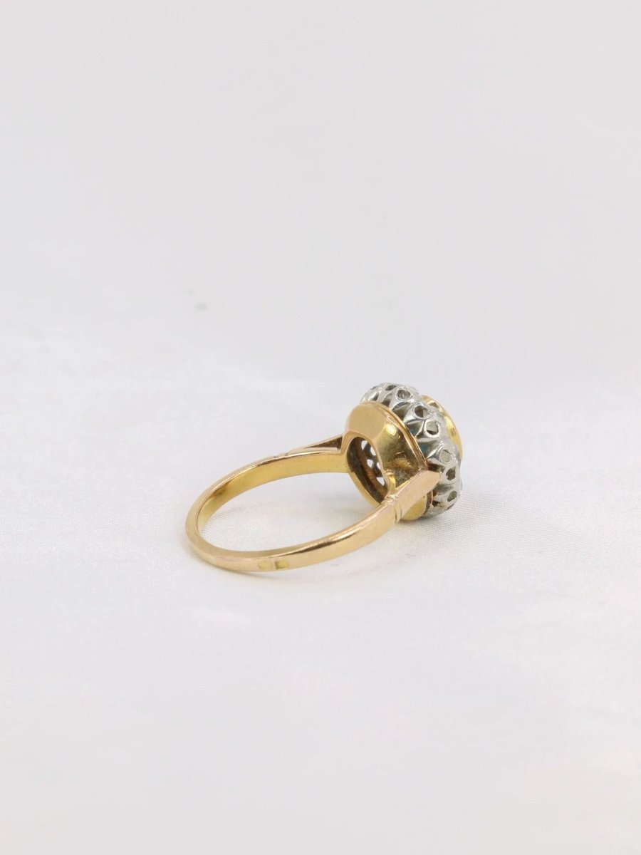 Bague marguerite or platine diamants saphir rond - Castafiore