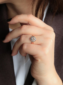 Bague marguerite or rose diamants taille rose 0.7 carat - Castafiore