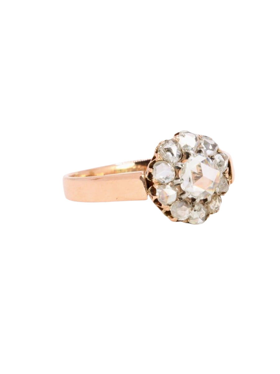 Bague marguerite or rose diamants taille rose 0.7 carat - Castafiore