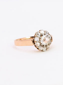Bague marguerite or rose diamants taille rose 0.7 carat - Castafiore