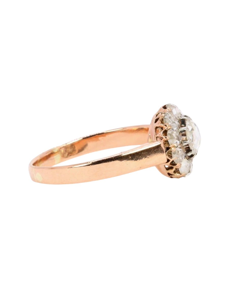 Bague marguerite or rose diamants taille rose 0.7 carat - Castafiore