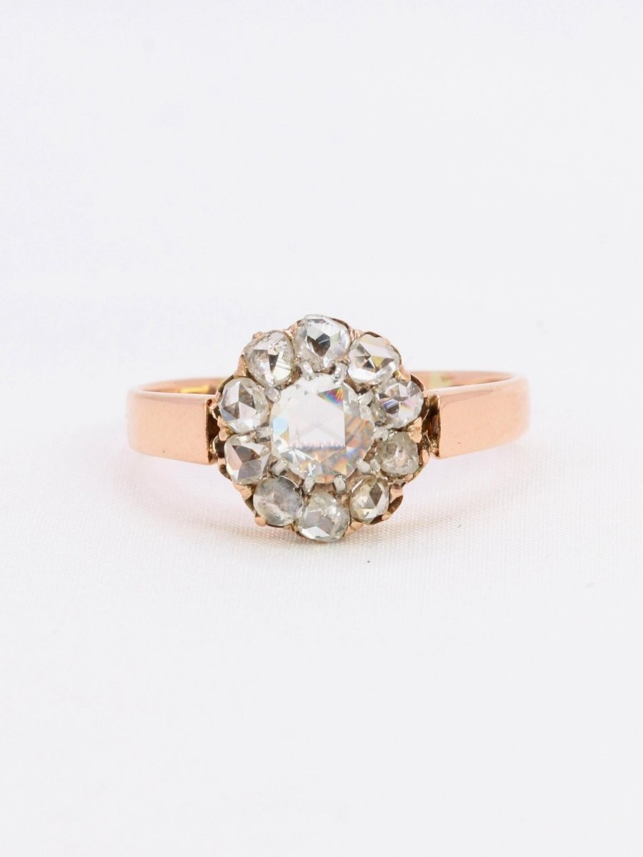 Bague marguerite or rose diamants taille rose 0.7 carat - Castafiore