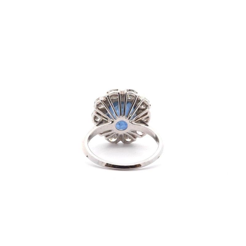 Bague Marguerite Saphir 3,30cts et Diamants en Or Blanc 18k - Castafiore