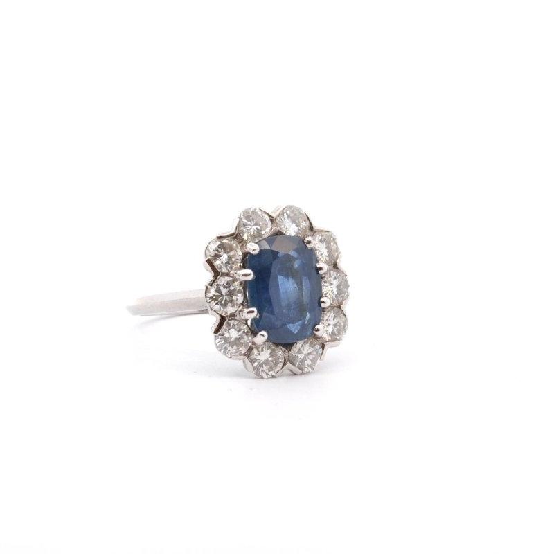Bague Marguerite Saphir 3,30cts et Diamants en Or Blanc 18k - Castafiore