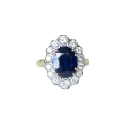 Bague Marguerite Saphir 4,60 Cts Entourage Diamants - Castafiore