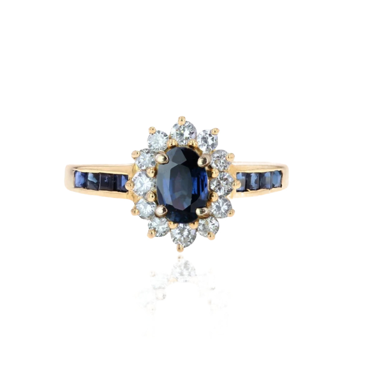 Bague marguerite saphirs diamants et saphirs calibrés - Castafiore