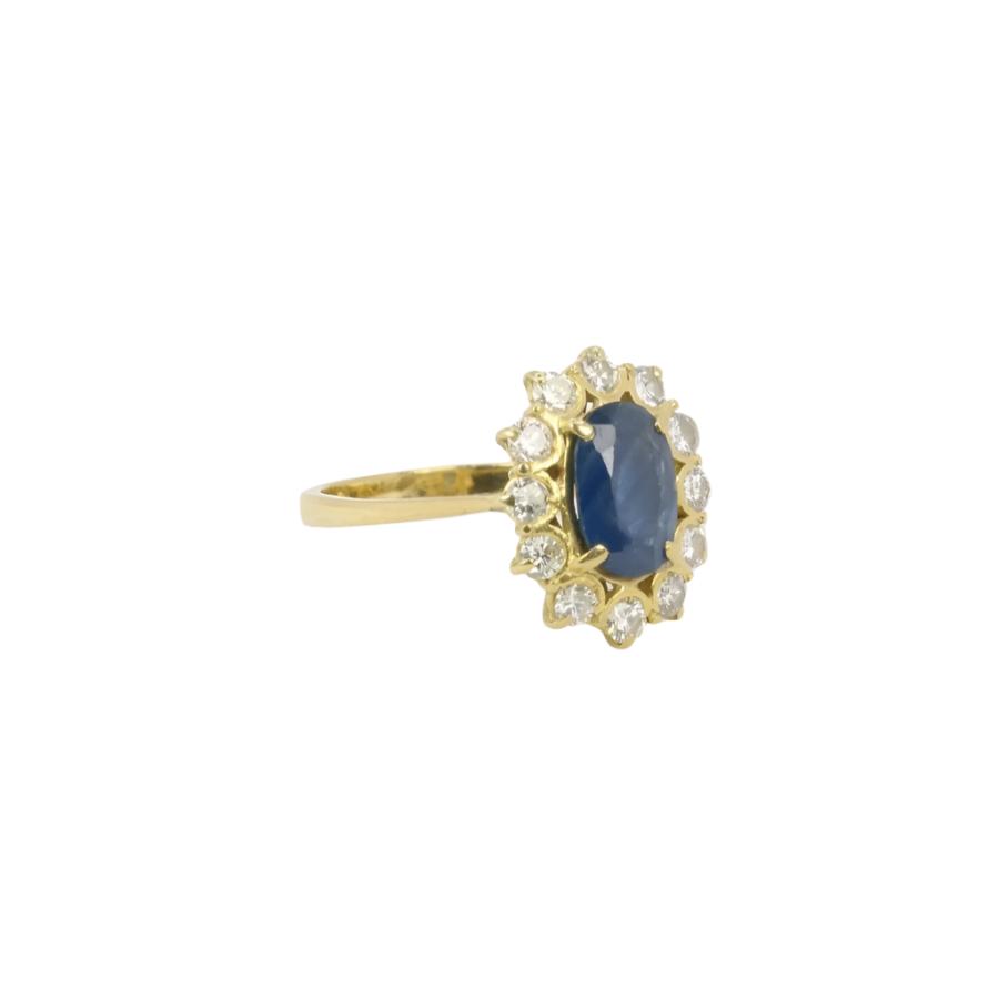Bague marguerite vintage or diamants saphir ovale - Castafiore