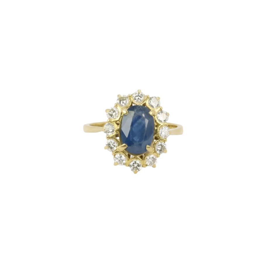 Bague marguerite vintage or diamants saphir ovale - Castafiore