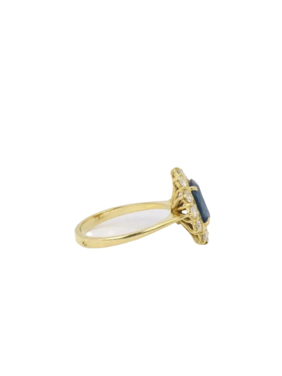 Bague marguerite vintage or diamants saphir ovale - Castafiore